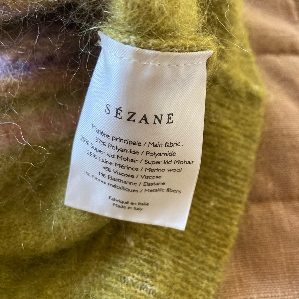 Sezane Green Stripe Mohair Blend Sweater size Small - Picture 5 of 9